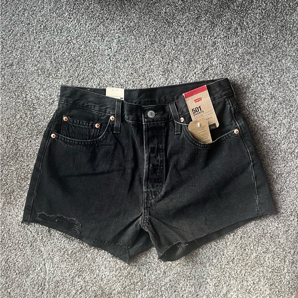 High Waisted Black Denim Shorts Levis 501 Black Denim High Rise 2.5” Shorts - Picture 4 of 6